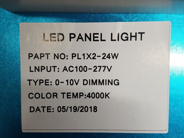 PL1X2-24W LED Panel Light W/ AD-LPG-T9AA-42V720 LED Driver, 100